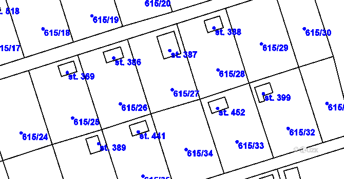 Parcela st. 615/27 v KÚ Ženklava, Katastrální mapa