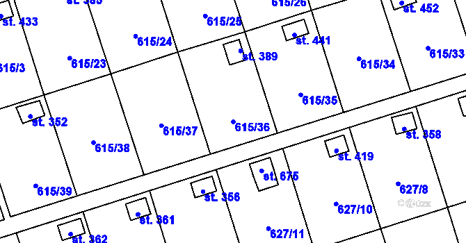 Parcela st. 615/36 v KÚ Ženklava, Katastrální mapa
