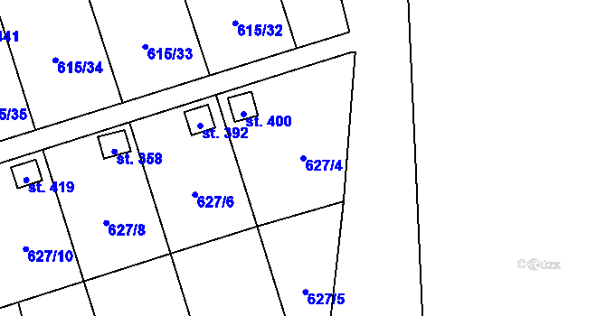 Parcela st. 627/4 v KÚ Ženklava, Katastrální mapa