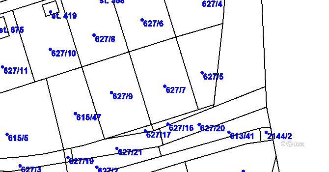 Parcela st. 627/7 v KÚ Ženklava, Katastrální mapa