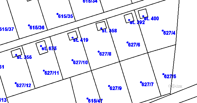 Parcela st. 627/8 v KÚ Ženklava, Katastrální mapa