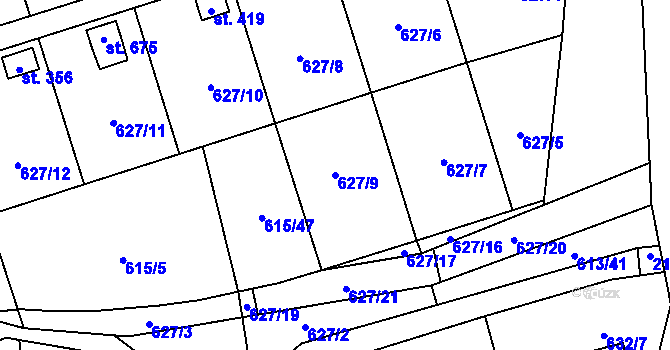 Parcela st. 627/9 v KÚ Ženklava, Katastrální mapa