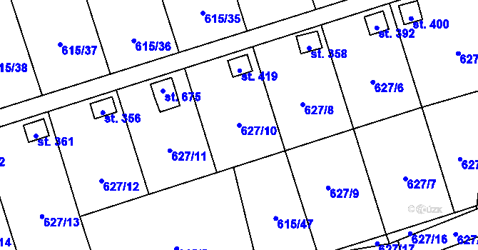 Parcela st. 627/10 v KÚ Ženklava, Katastrální mapa