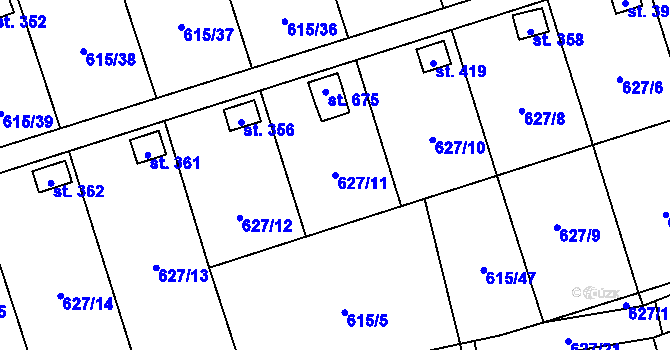 Parcela st. 627/11 v KÚ Ženklava, Katastrální mapa