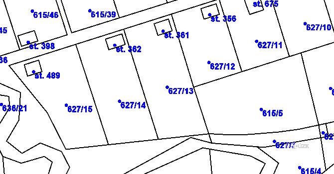 Parcela st. 627/13 v KÚ Ženklava, Katastrální mapa