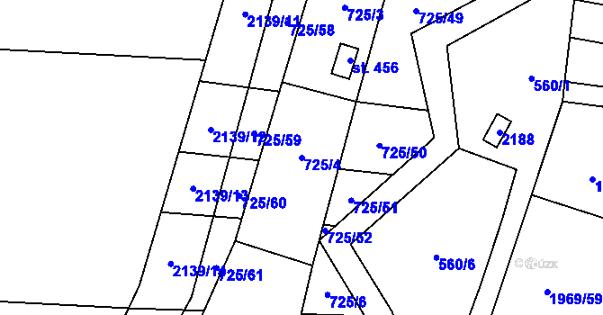Parcela st. 725/4 v KÚ Ženklava, Katastrální mapa