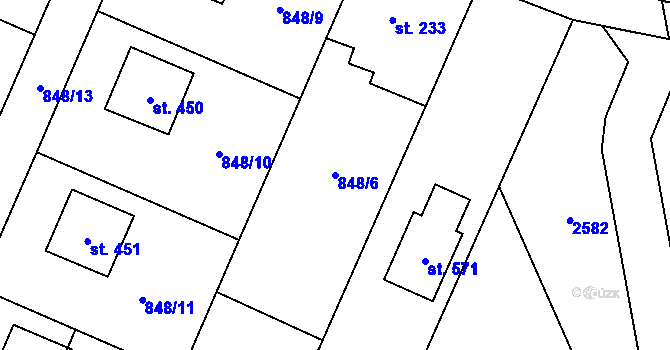 Parcela st. 848/6 v KÚ Ženklava, Katastrální mapa