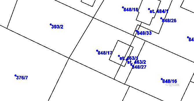Parcela st. 848/17 v KÚ Ženklava, Katastrální mapa