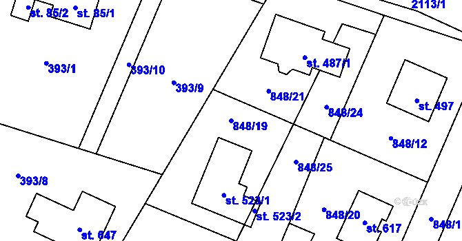 Parcela st. 848/19 v KÚ Ženklava, Katastrální mapa