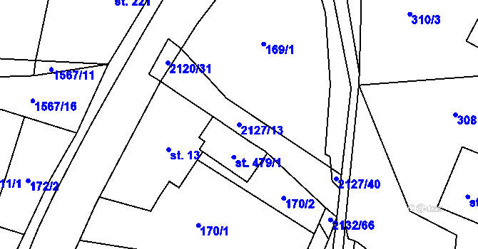 Parcela st. 2127/13 v KÚ Ženklava, Katastrální mapa