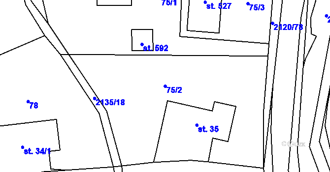 Parcela st. 75/2 v KÚ Ženklava, Katastrální mapa
