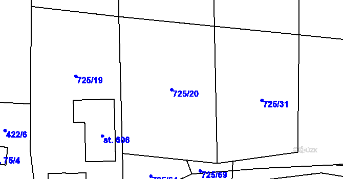 Parcela st. 725/20 v KÚ Ženklava, Katastrální mapa