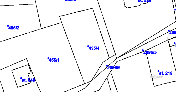 Parcela st. 455/4 v KÚ Ženklava, Katastrální mapa
