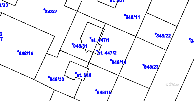 Parcela st. 447/2 v KÚ Ženklava, Katastrální mapa