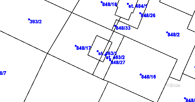Parcela st. 463/1 v KÚ Ženklava, Katastrální mapa