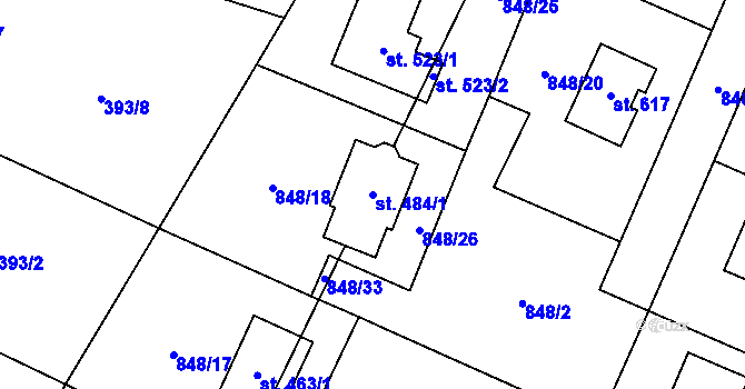 Parcela st. 484/1 v KÚ Ženklava, Katastrální mapa