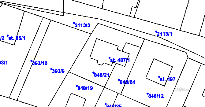 Parcela st. 487/1 v KÚ Ženklava, Katastrální mapa