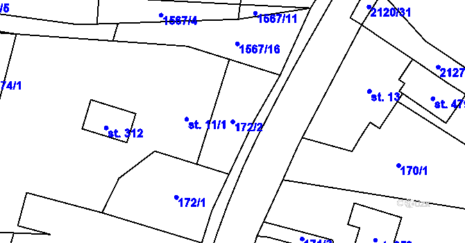 Parcela st. 172/2 v KÚ Ženklava, Katastrální mapa
