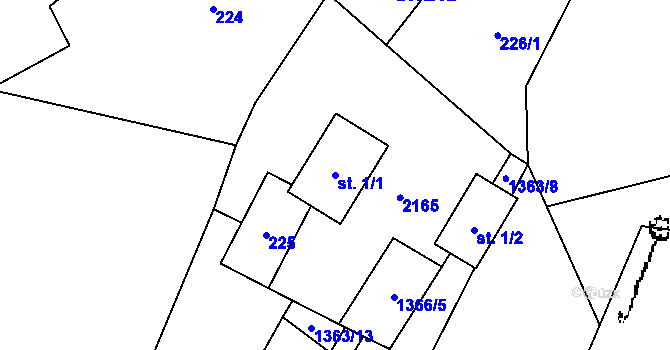 Parcela st. 1/1 v KÚ Ženklava, Katastrální mapa