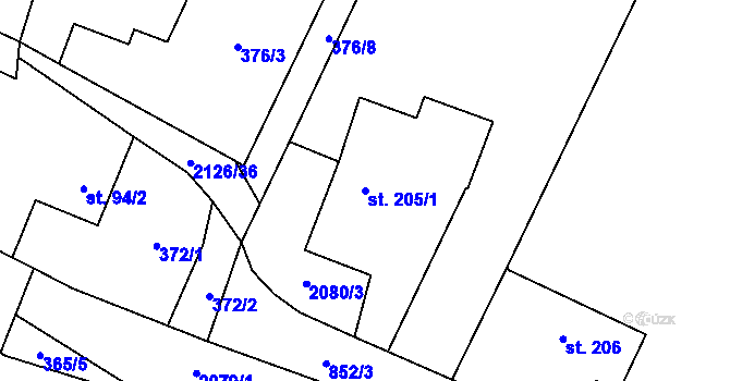 Parcela st. 205/1 v KÚ Ženklava, Katastrální mapa