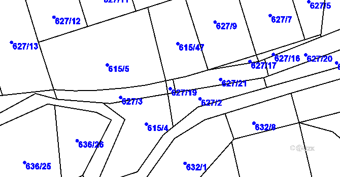 Parcela st. 627/19 v KÚ Ženklava, Katastrální mapa