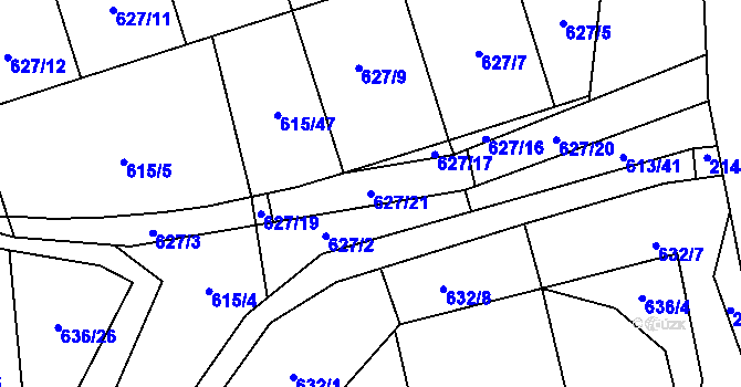Parcela st. 627/21 v KÚ Ženklava, Katastrální mapa