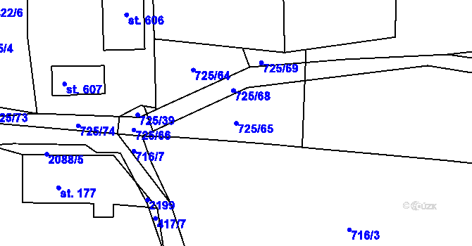 Parcela st. 725/65 v KÚ Ženklava, Katastrální mapa