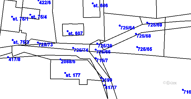 Parcela st. 725/66 v KÚ Ženklava, Katastrální mapa
