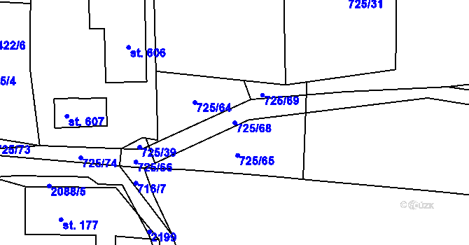 Parcela st. 725/68 v KÚ Ženklava, Katastrální mapa