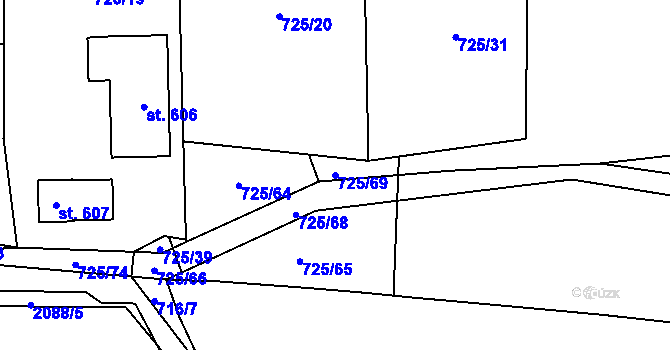 Parcela st. 725/69 v KÚ Ženklava, Katastrální mapa