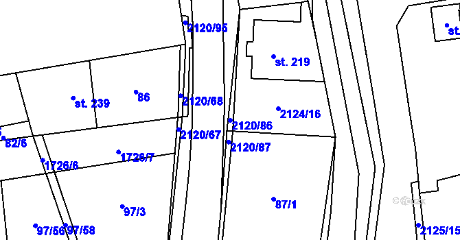 Parcela st. 2120/86 v KÚ Ženklava, Katastrální mapa
