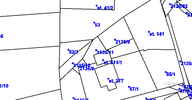Parcela st. 2135/11 v KÚ Ženklava, Katastrální mapa