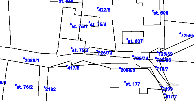 Parcela st. 725/73 v KÚ Ženklava, Katastrální mapa
