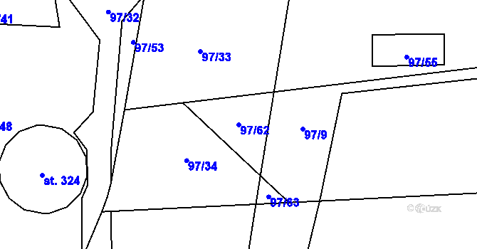 Parcela st. 97/62 v KÚ Ženklava, Katastrální mapa