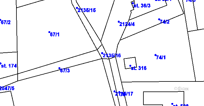 Parcela st. 2135/16 v KÚ Ženklava, Katastrální mapa