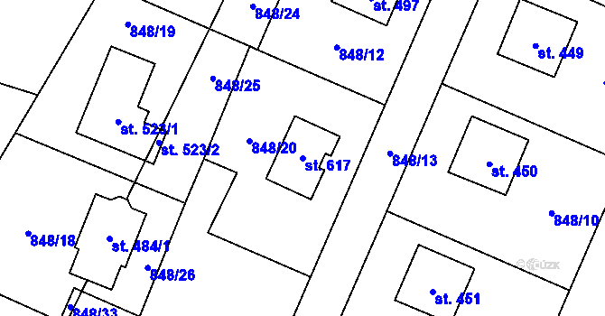 Parcela st. 617 v KÚ Ženklava, Katastrální mapa