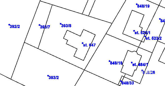 Parcela st. 647 v KÚ Ženklava, Katastrální mapa