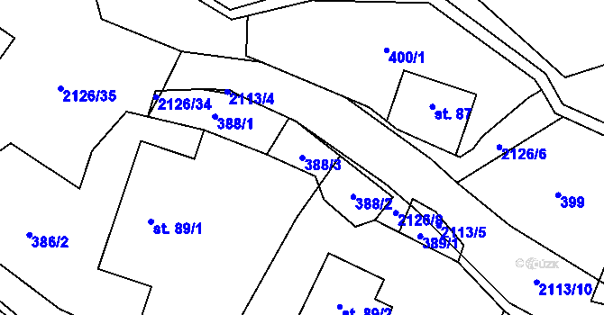 Parcela st. 388/3 v KÚ Ženklava, Katastrální mapa