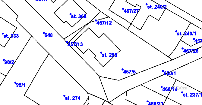 Parcela st. 296 v KÚ Žeranovice, Katastrální mapa