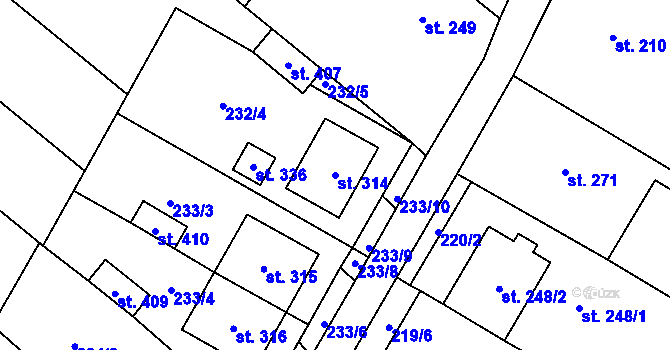 Parcela st. 314 v KÚ Žeranovice, Katastrální mapa
