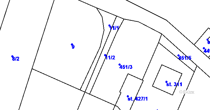 Parcela st. 11/2 v KÚ Žeranovice, Katastrální mapa