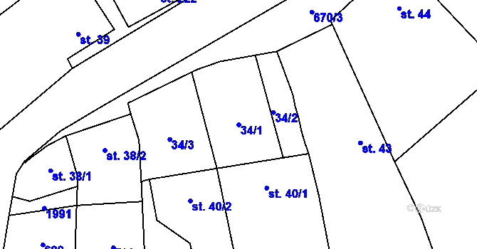 Parcela st. 34/1 v KÚ Žeranovice, Katastrální mapa
