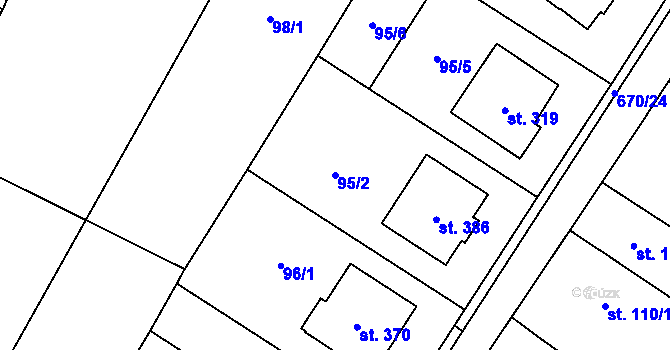 Parcela st. 95/2 v KÚ Žeranovice, Katastrální mapa