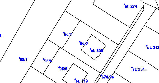 Parcela st. 95/3 v KÚ Žeranovice, Katastrální mapa