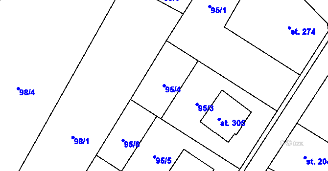 Parcela st. 95/4 v KÚ Žeranovice, Katastrální mapa