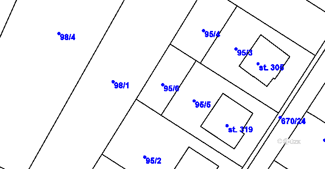 Parcela st. 95/6 v KÚ Žeranovice, Katastrální mapa