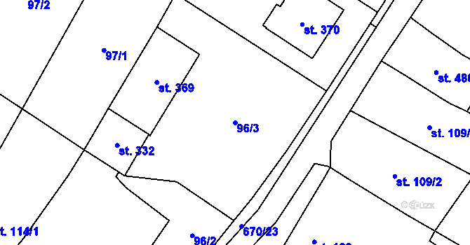 Parcela st. 96/3 v KÚ Žeranovice, Katastrální mapa