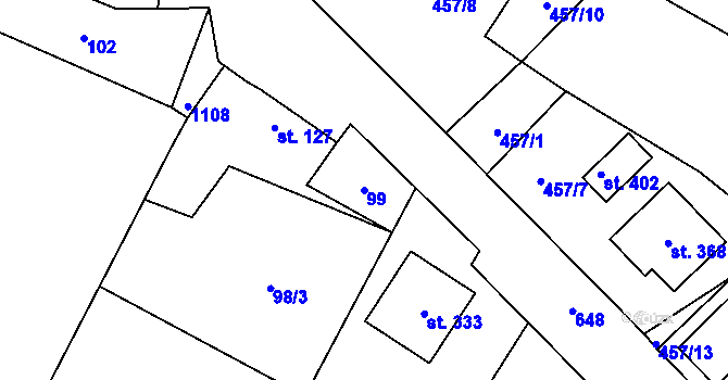Parcela st. 99 v KÚ Žeranovice, Katastrální mapa