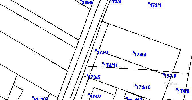 Parcela st. 173/3 v KÚ Žeranovice, Katastrální mapa