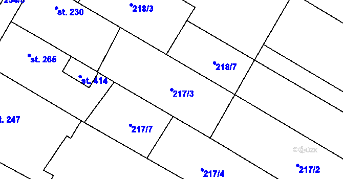 Parcela st. 217/3 v KÚ Žeranovice, Katastrální mapa